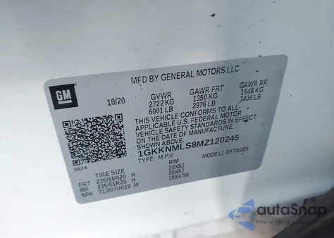 2021 GMC Acadia Fwd Slt from USA, damaged, VIN 1GKKNMLS8MZ120245